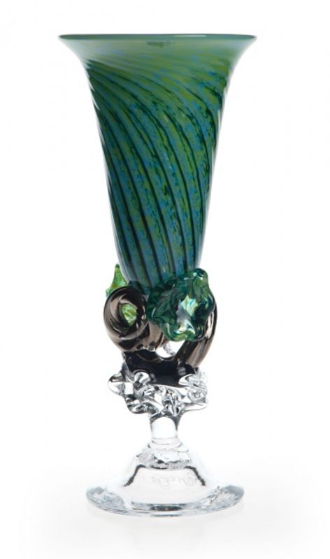 Kunstglass -  sjøgrønn blomstring 