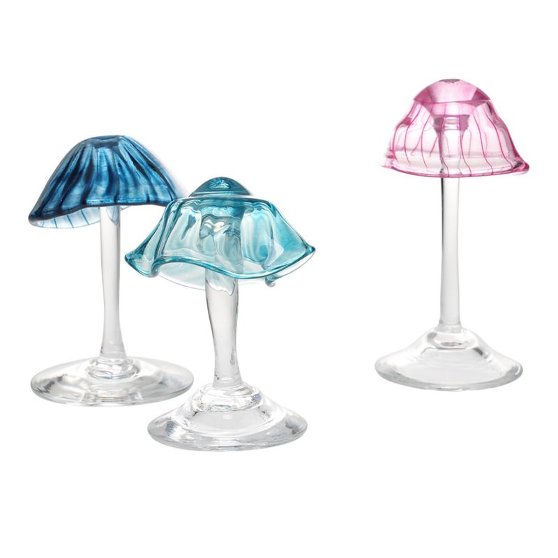 glasskunst - Bord skulptur natur 3 stk, rosa, grønn og blå.
